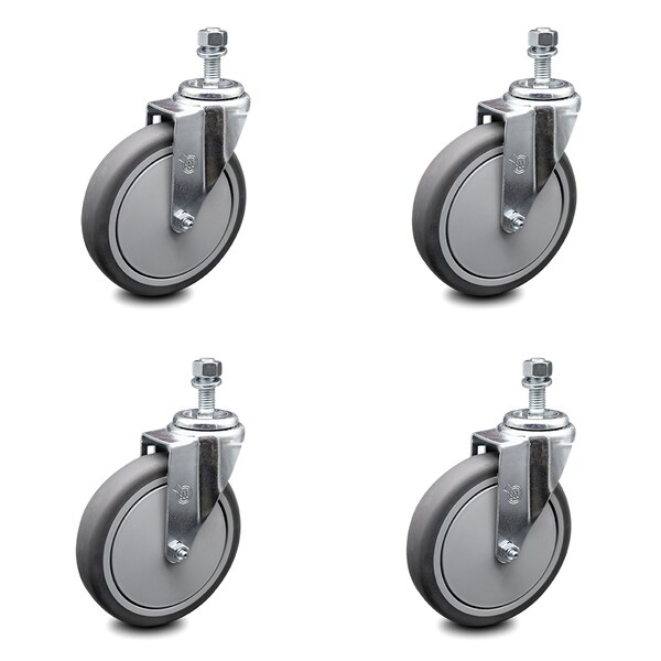 6 Inch Thermoplastic Rubber Wheel Swivel 12mm Threaded Stem Caster Set SCC